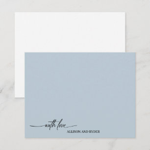 Elegant script Lichtblauw met liefde Dank u Notitiekaartje