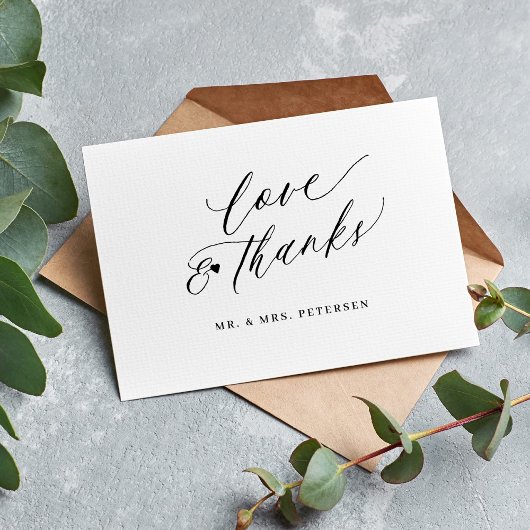 Elegant script liefde en bedankt bruiloft bedankt  kaart