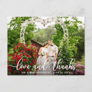 Elegant Script Liefde en Dank Trouwfoto Briefkaart