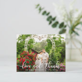 Elegant Script Liefde en Dank | Trouwfoto Briefkaart (Staand voorkant)