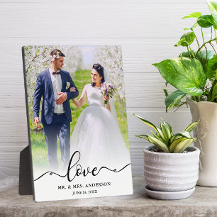 Elegant Script Liefde Mr. & Mrs. Trouwfoto Fotoplaat