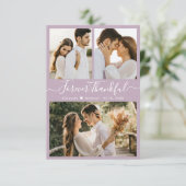 Elegant Script Lila 3 Photo Collage Wedding Bedankkaart (Staand voorkant)