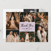 Elegant Script Lila Weddenschap Multi Photo Collag Bedankkaart (Voorkant / Achterkant)