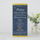 Elegant script & lint - Blauw/Gouden bruiloft Programma (Staand voorkant)
