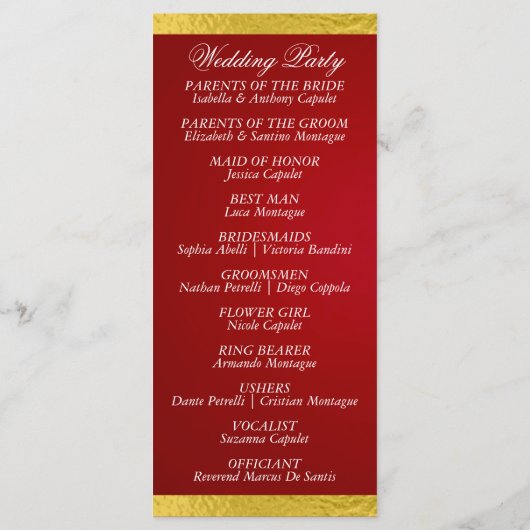 Elegant script & lint - Crimson/Gold Wedding Programma (Achterkant)