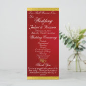 Elegant script & lint - Crimson/Gold Wedding Programma (Staand voorkant)