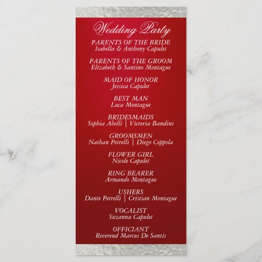 Elegant script & lint - Crimson/Silver Wedding Programma (Achterkant)