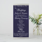 Elegant script & lint - Navy blauw/zilver bruiloft Programma (Staand voorkant)