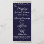 Elegant script & lint - Navy blauw/zilver bruiloft Programma (Voorkant)