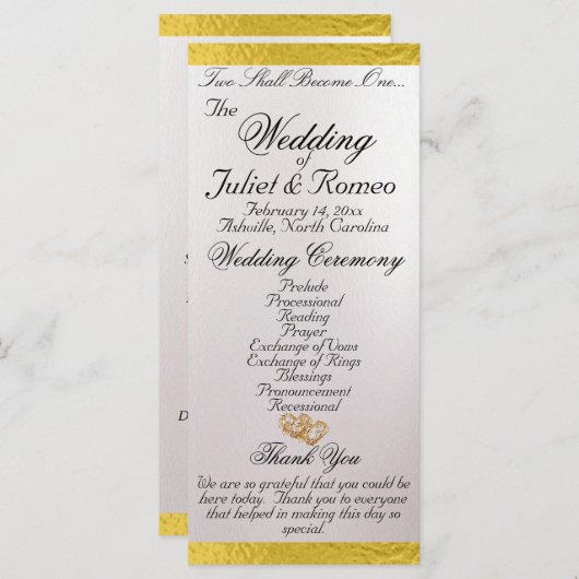 Elegant script & lint - Witte Parel/Gouden bruilof Programma (Voorkant / Achterkant)