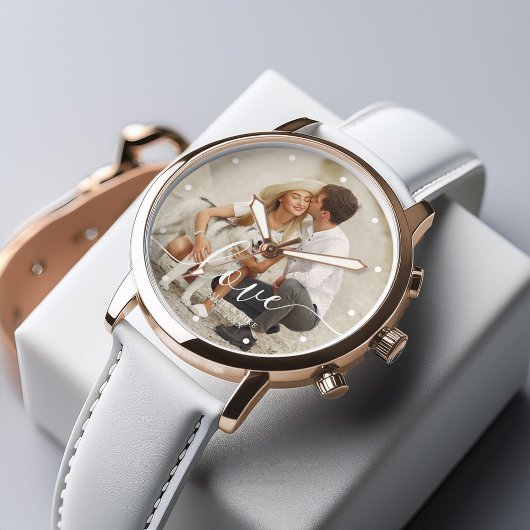 Elegant Script "Love" Custom Photo Horloge