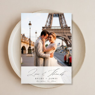 Élégant Script Love & Merci Mariage Carte photo