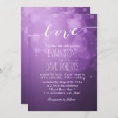 Elegant Script Love Paarse Lights Modern Wedding Kaart (Voorkant / Achterkant)