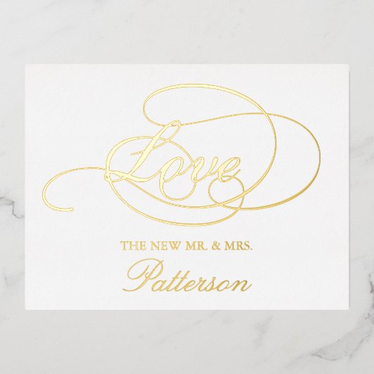 Elegant Script "Love" Weddenschap Hartelijk dank Folie Uitnodiging Briefkaart (Voorkant)