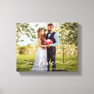 Elegant Script Love Wedding Bride and Groom Photo Canvas Afdruk