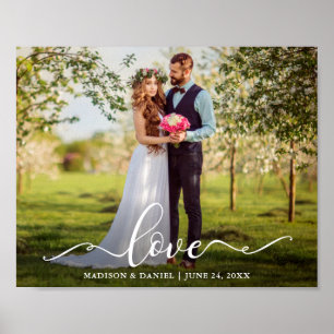 Elegant Script Love Wedding Bride and Groom Photo Poster