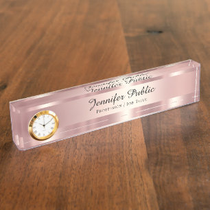 Elegant Script Luxe Rose Goud Met Klok Naambordje