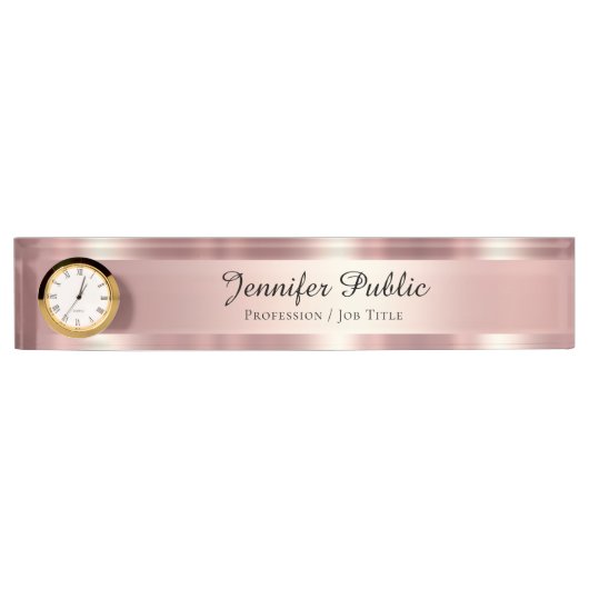 Elegant Script Luxurious Rose Gold With Clock Naambordje (Voorkant)