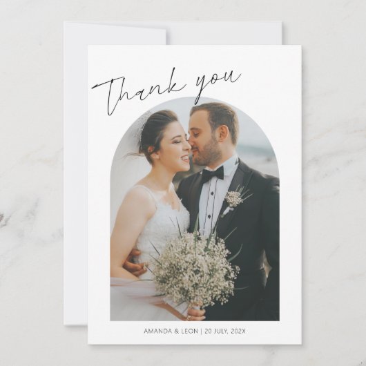 Élégant Script Mariage 2 Photos Carte de remerciem (Devant)