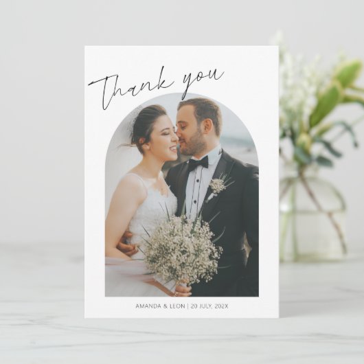 Élégant Script Mariage 2 Photos Carte de remerciem (Debout devant)