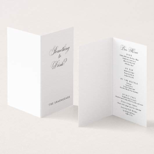 Élégant Script Mariage Bar Menu Place Card
