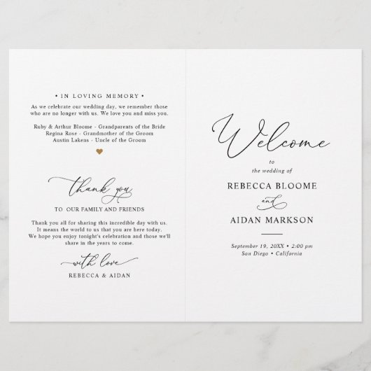 Élégant Script Mariage Cérémonie BiFold Programme (Devant)
