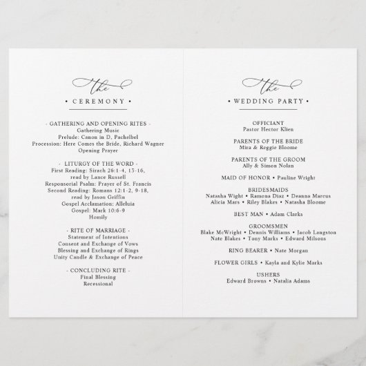 Élégant Script Mariage Cérémonie BiFold Programme (Dos)