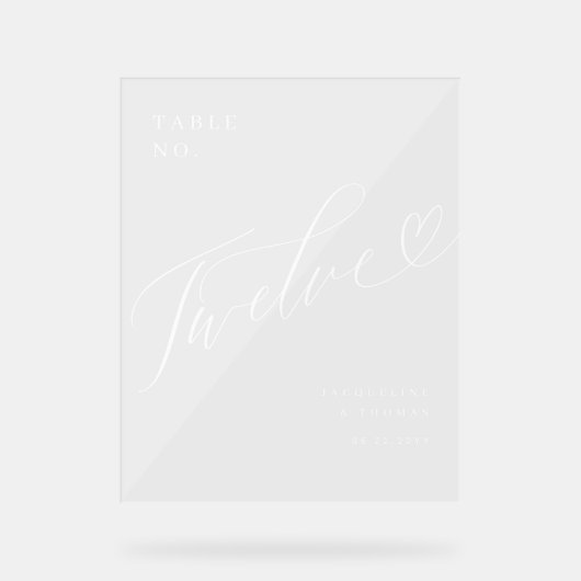Élégant Script Mariage de coeur Numéro de table Do (Recto)