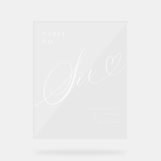 Élégant Script Mariage de coeur Numéro de table Si (Recto)
