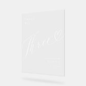 Élégant script Mariage de coeur Table Numéro Trois (Angle)