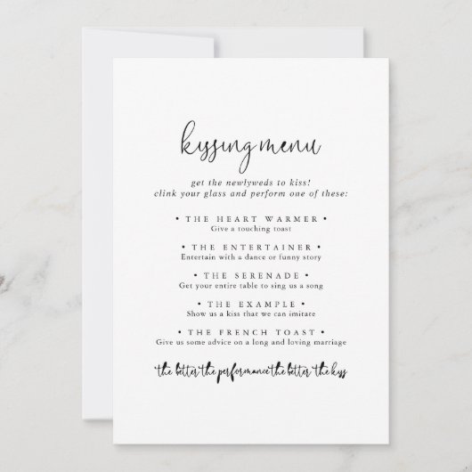Élégant Script Mariage Kissing Menu Carte de jeu (Devant)