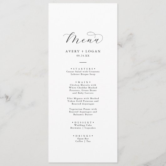 Élégant Script Mariage Menu Dîner (Devant)