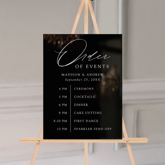 Élégant Script Mariage noir Ordre des événements