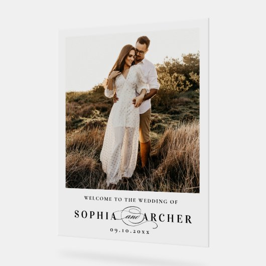 Élégant script Mariage photo Bienvenue (Angle)