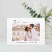 Élégant script Mariage photo Carte de remerciement (Debout devant)