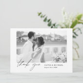 Élégant script Mariage photo Carte de remerciement (Debout devant)