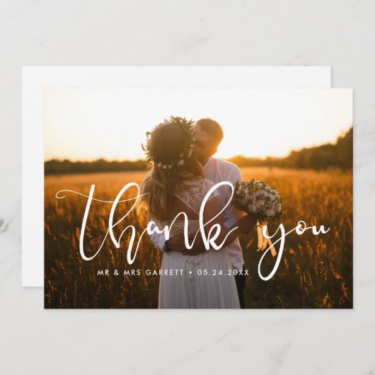 Élégant script mariage photo carte de remerciement (Devant / Derrière)