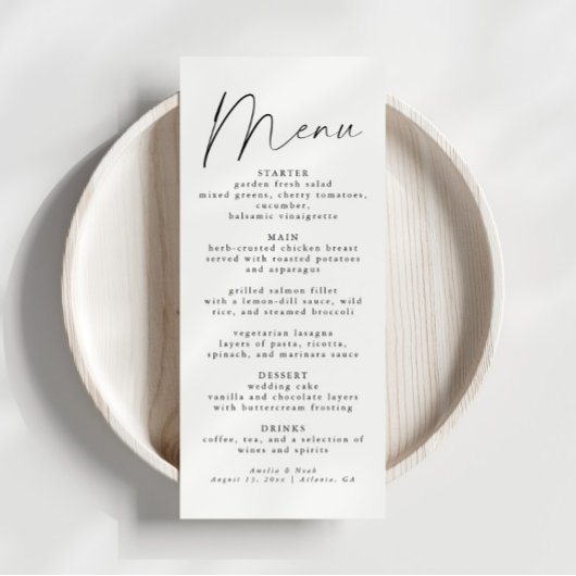 Élégant Script Mariage Réception Dîner Menu