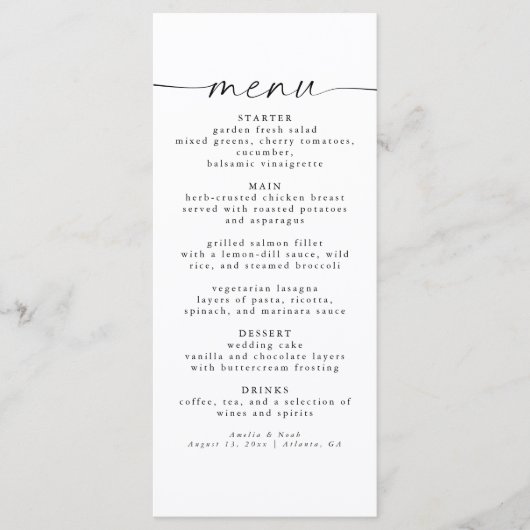 Élégant Script Mariage Réception Dîner Menu (Devant)