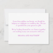 Élégant script Mariage rose Carte de remerciements (Dos)