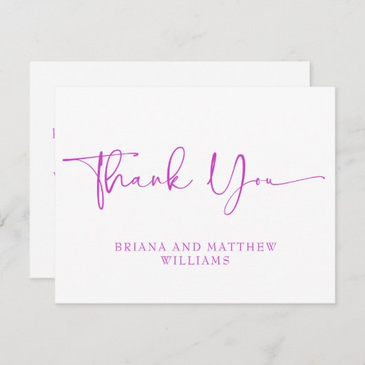Élégant script Mariage rose Carte de remerciements (Devant / Derrière)