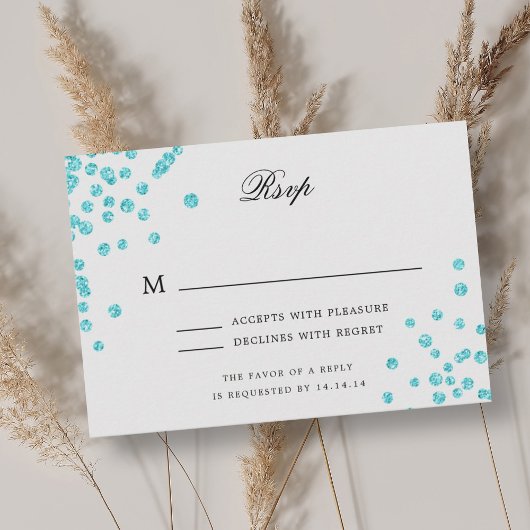 Elégant Script Mariage RSVP Turquoise Confetti