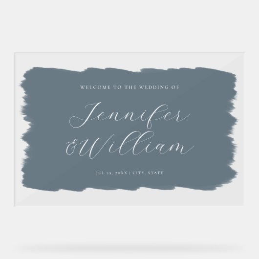 Élégant Script Mariage Welcome Paint Dusty Blue (Recto)