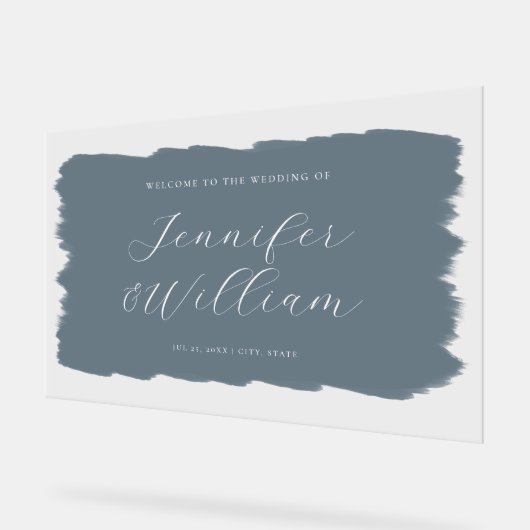 Élégant Script Mariage Welcome Paint Dusty Blue (Angle)