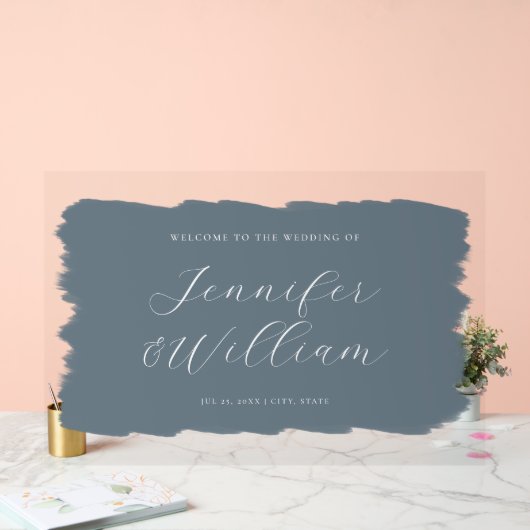 Élégant Script Mariage Welcome Paint Dusty Blue (Mariage)