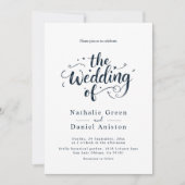 Elegant Script Marine Blauw en Wit Modern Wedding Kaart (Voorkant)