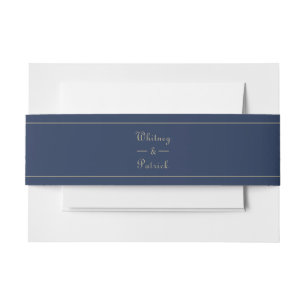 Elegant Script Marine Blauw & Goud Bruiloft Uitnod Uitnodigingen Wikkel