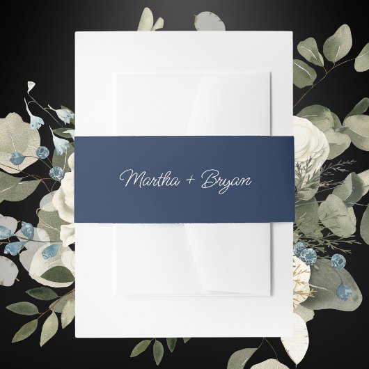 Elegant Script Marine Blauw & Wit Huwelijk Uitnodigingen Wikkel