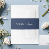 Elegant Script Marine Blauw & Wit Huwelijk Uitnodigingen Wikkel