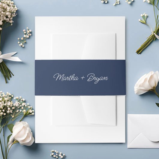 Elegant Script Marine Blauw & Wit Huwelijk Uitnodigingen Wikkel